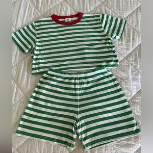 Hanna Andersson Green and White Striped Pajama Set